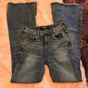 Express Raw Hem Flare Jeans